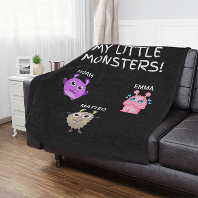 Personalized Microfiber Blanket: MY LITTLE MONSTER(S) 50x60inch - up to 4 monsters