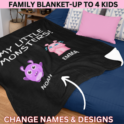 Personalized Microfiber Blanket: MY LITTLE MONSTER(S) 50x60inch - up to 4 monsters