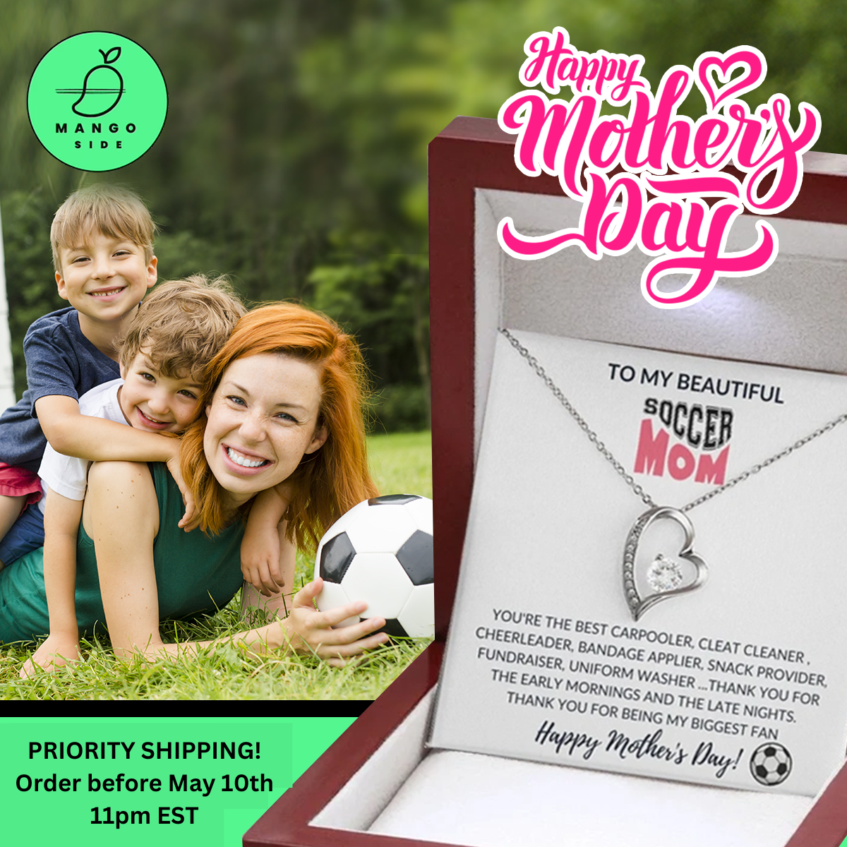 Winning Gift! To my beautiful SOCCER MOM - HAPPY MOTHER'S DAY - Heart Necklace