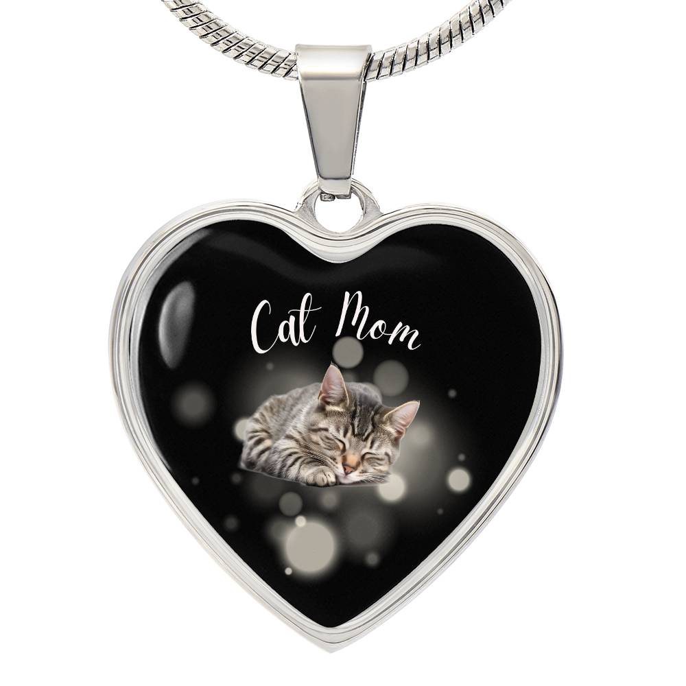 CAT MOM Graphic Heart Pendant Necklace