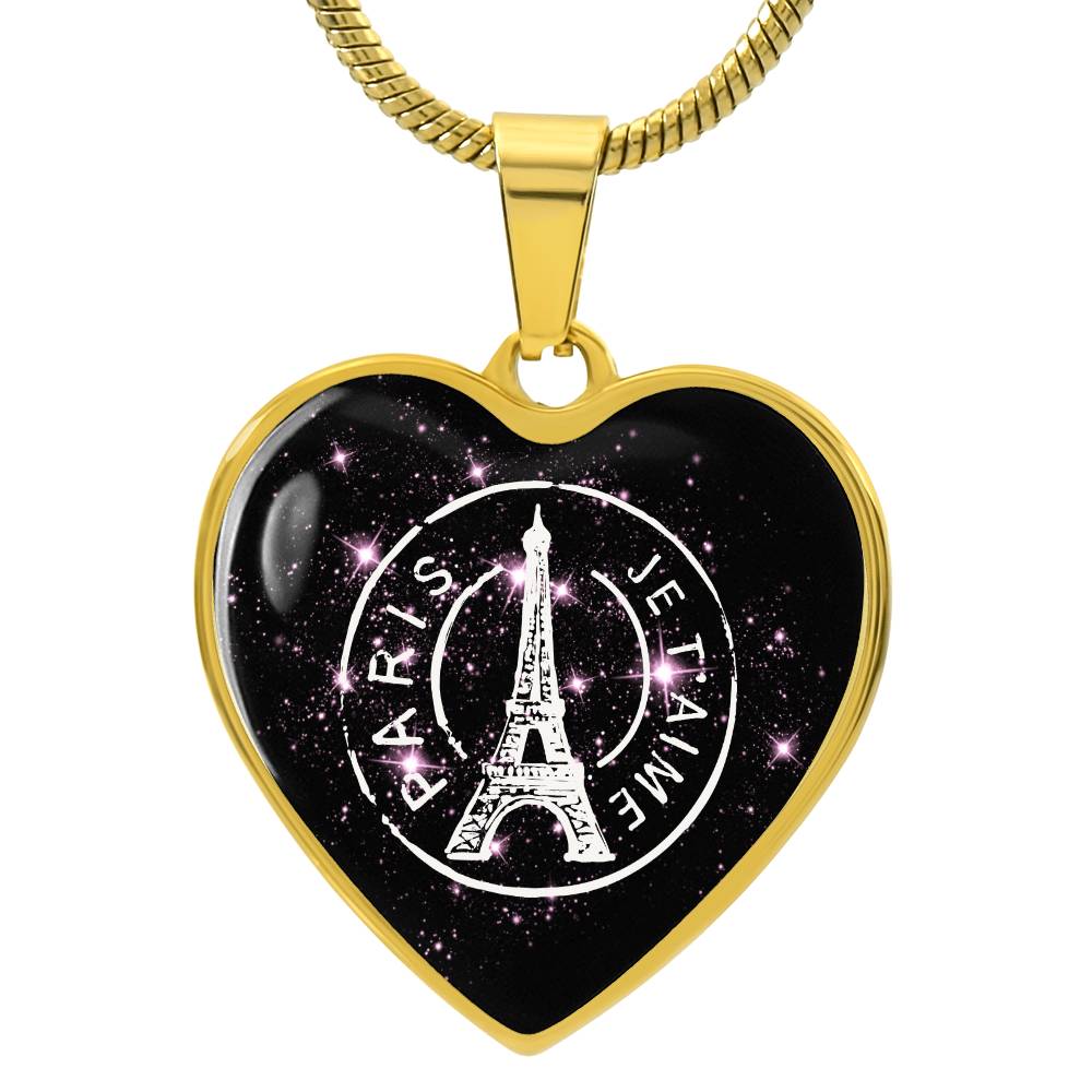 PARIS JE T'AIME Graphic Heart Pendant Necklace - Personalizable