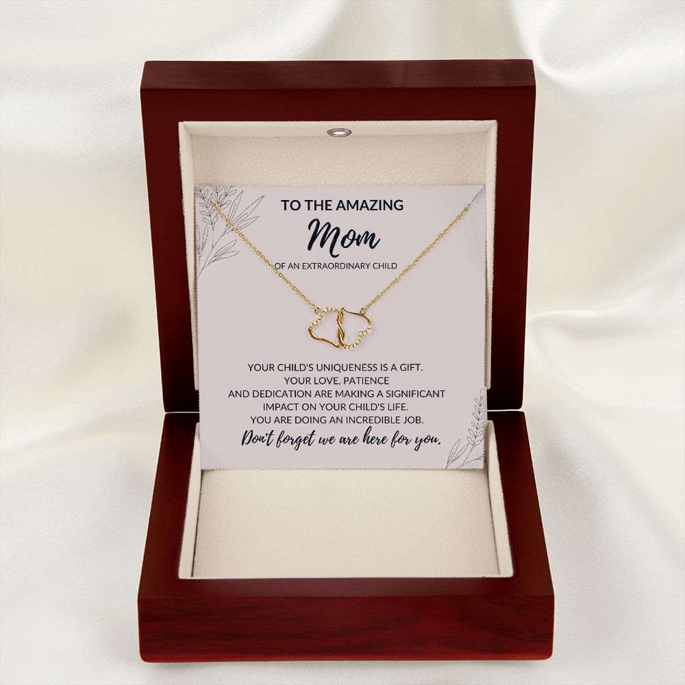 To the Amazing Mom of an Extraordinary Child (Adhd, autistic, with disability) - Gold DIamonds hearts Necklace