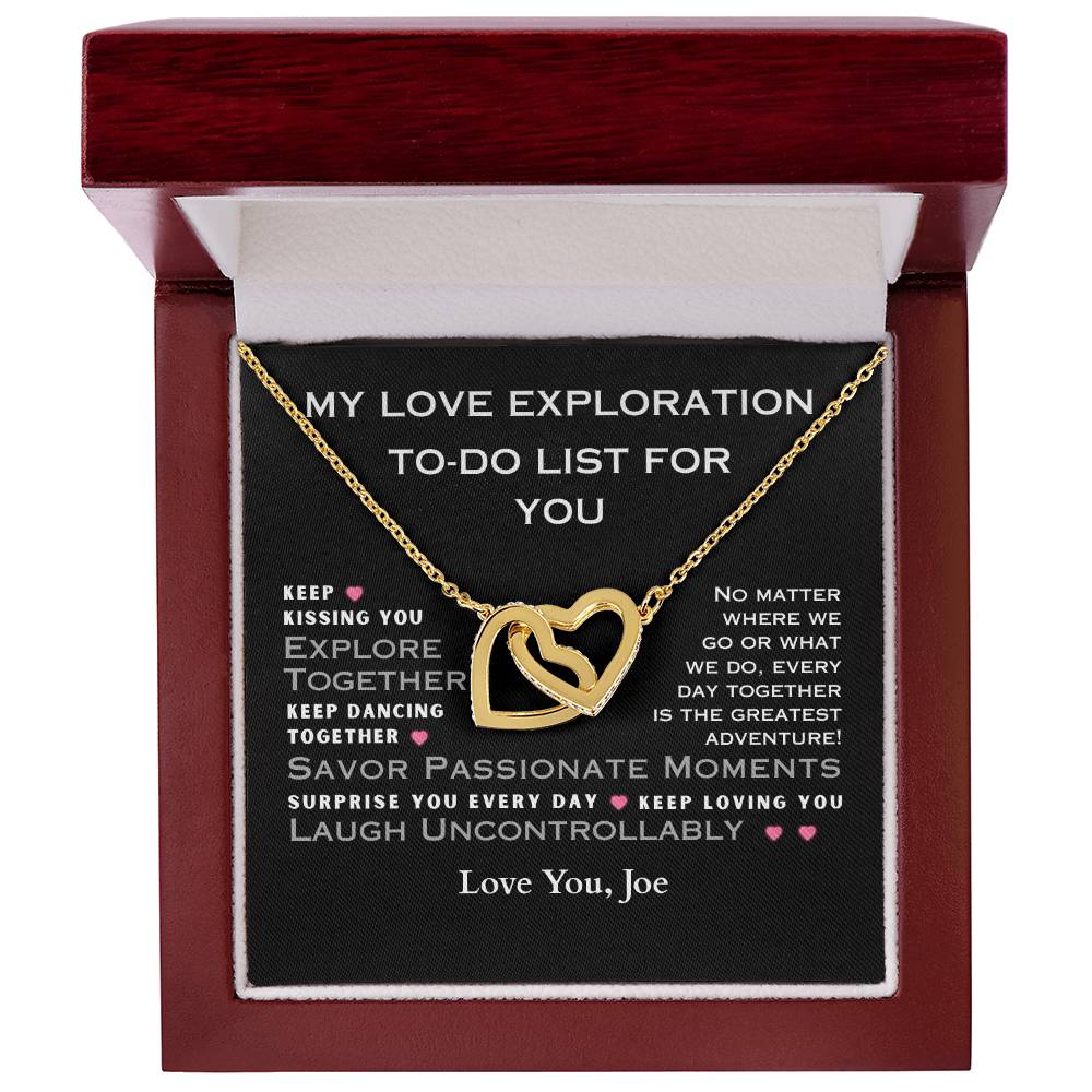 LOVE EXPLORATION  TO-DO LIST Interlocking hearts necklace
