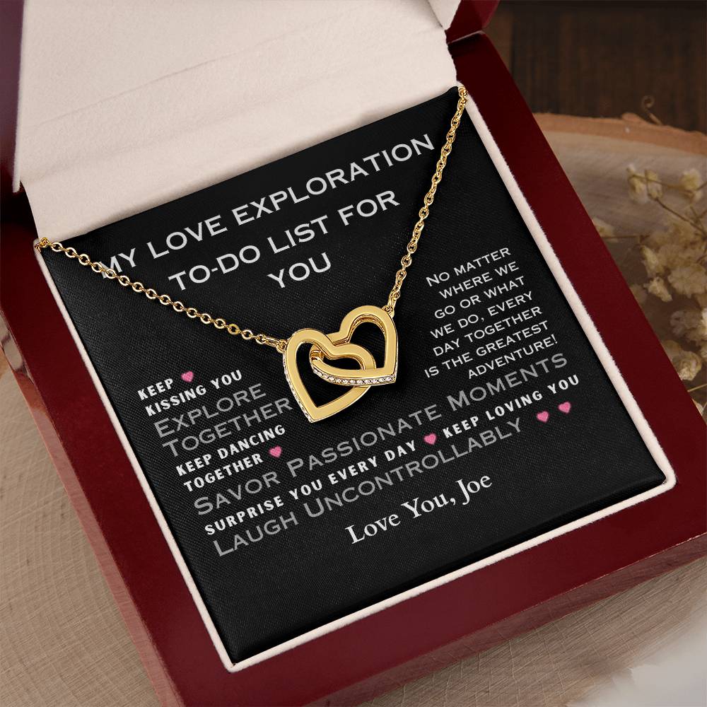 LOVE EXPLORATION  TO-DO LIST Interlocking hearts necklace