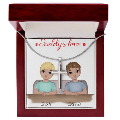Daddy's Love - CUSTOMIZE IT Up to 4 Children - Stainless cross necklace