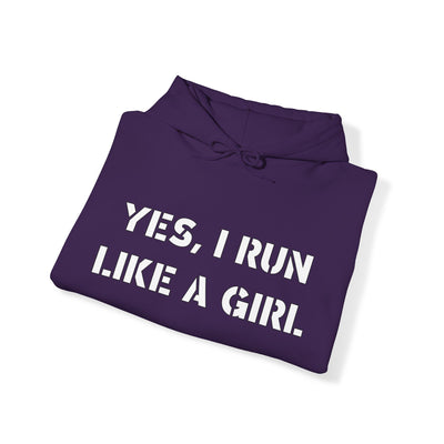 YES I RUN LIKE A GIRL. CATCH ME IF YOU CAN Unisex Heavy Blend™ Hooded Sweatshirt