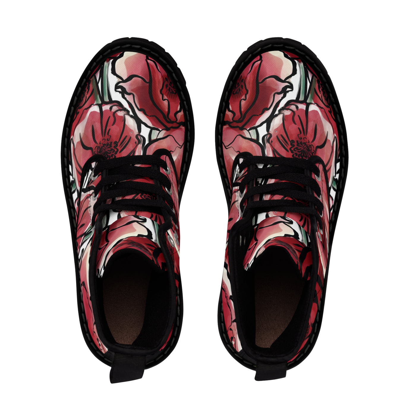 DARK RED LAVISH BLOSSOMS Women's Canvas Boots