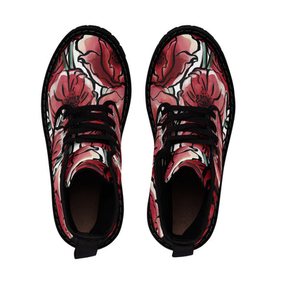 DARK RED LAVISH BLOSSOMS Women's Canvas Boots