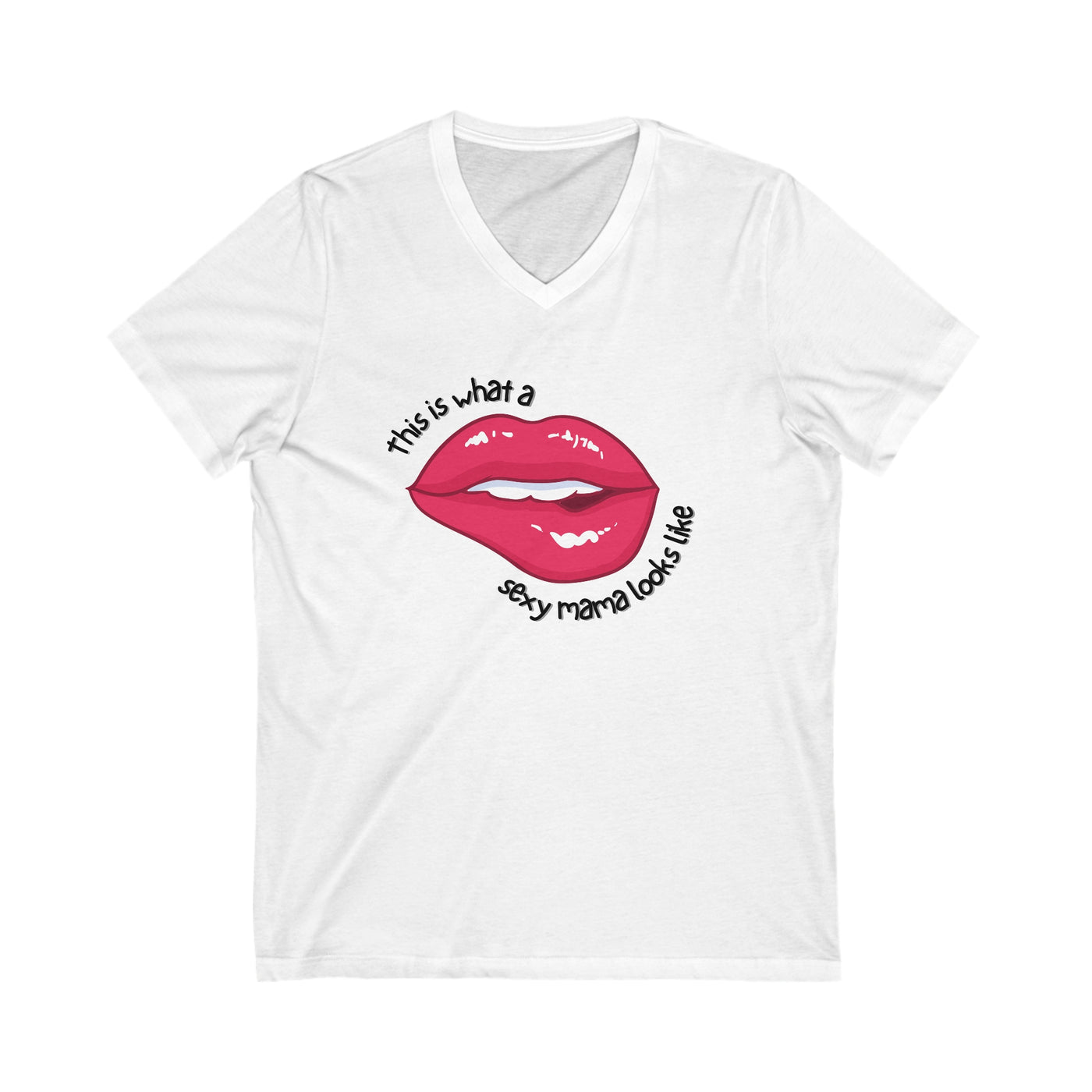 SEXY MAMA LIPS Jersey Short Sleeve V-Neck Tee
