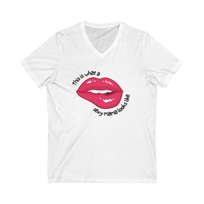 SEXY MAMA LIPS Jersey Short Sleeve V-Neck Tee
