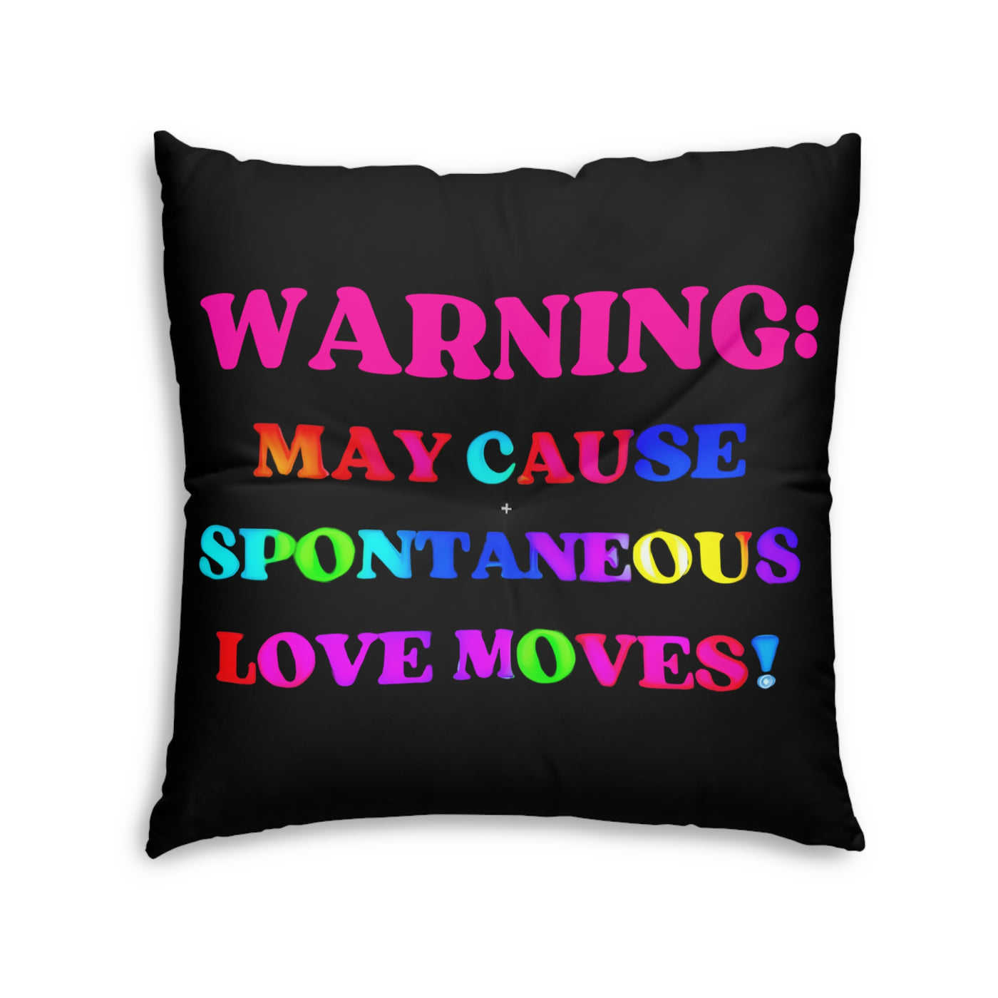SPONTANEOUS LOVE WARNING Black Tufted Floor Pillow, Square 30x30