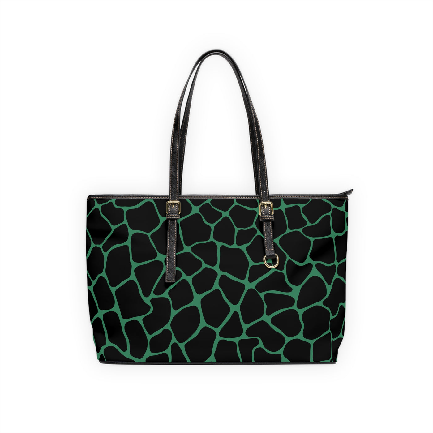 CHIC BLACK & GREEN PRINT PU Leather Shoulder Weekender Tote Bag