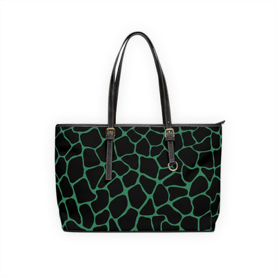 CHIC BLACK & GREEN PRINT PU Leather Shoulder Weekender Tote Bag