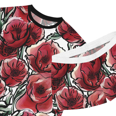 DARK RED LAVISH BLOSSOMS Women's Short Pajama Set (AOP)