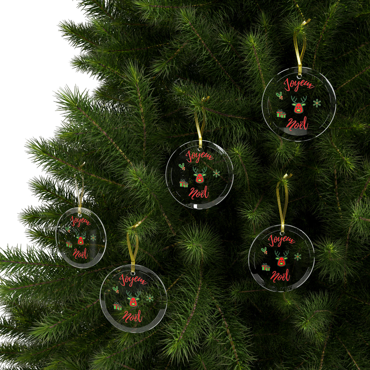 Joyeux Noel Red reindeer - French Christmas Glass Ornament Bundles FROM 15.99/u