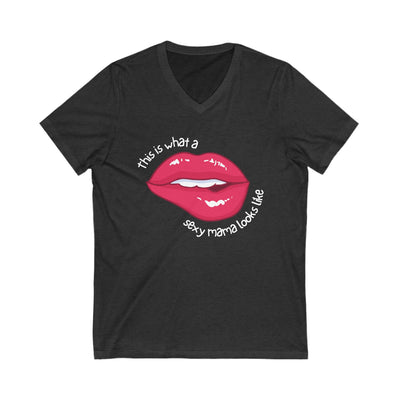 SEXY MAMA LIPS Jersey Short Sleeve V-Neck Tee