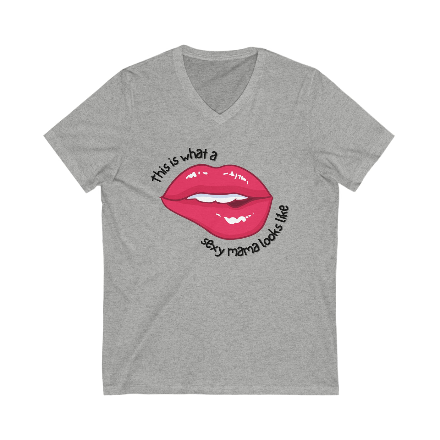 SEXY MAMA LIPS Jersey Short Sleeve V-Neck Tee