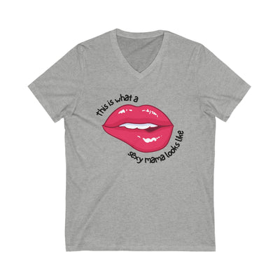 SEXY MAMA LIPS Jersey Short Sleeve V-Neck Tee
