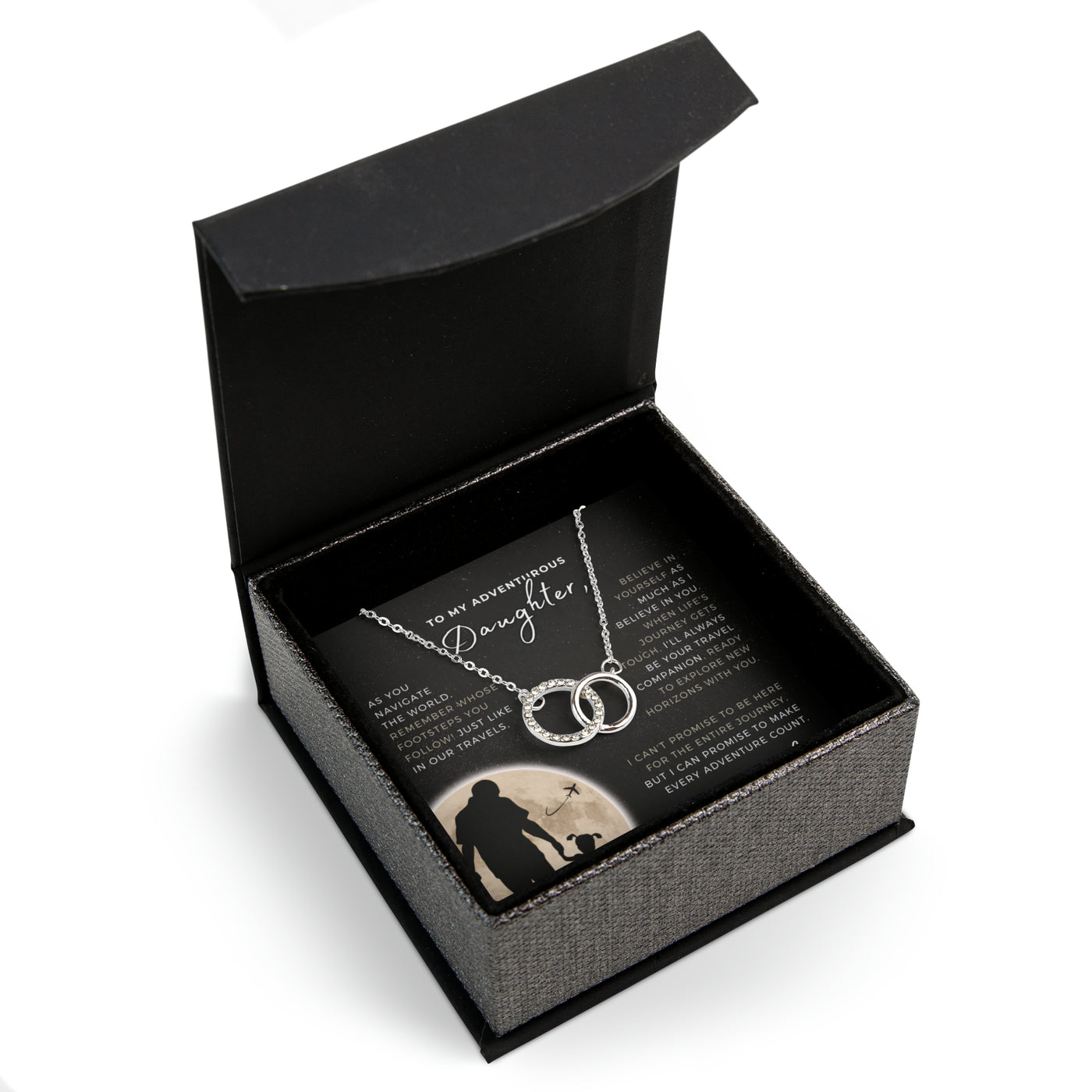 Everlasting Bond Interlocking Circles Necklace Gift Set - FATHER to ADVENTUROUS DAUGHTER
