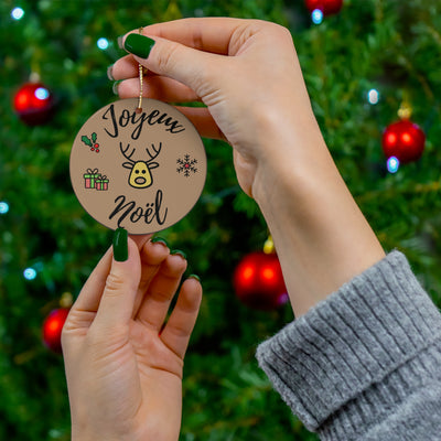 Joyeux Noel Reindeer Ceramic Ornament, 2 Shapes