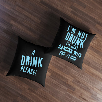 NOT DRUNK Black Tufted Floor Pillow, Square 30x30