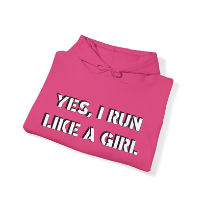 YES I RUN LIKE A GIRL. CATCH ME IF YOU CAN Unisex Heavy Blend™ Hooded Sweatshirt