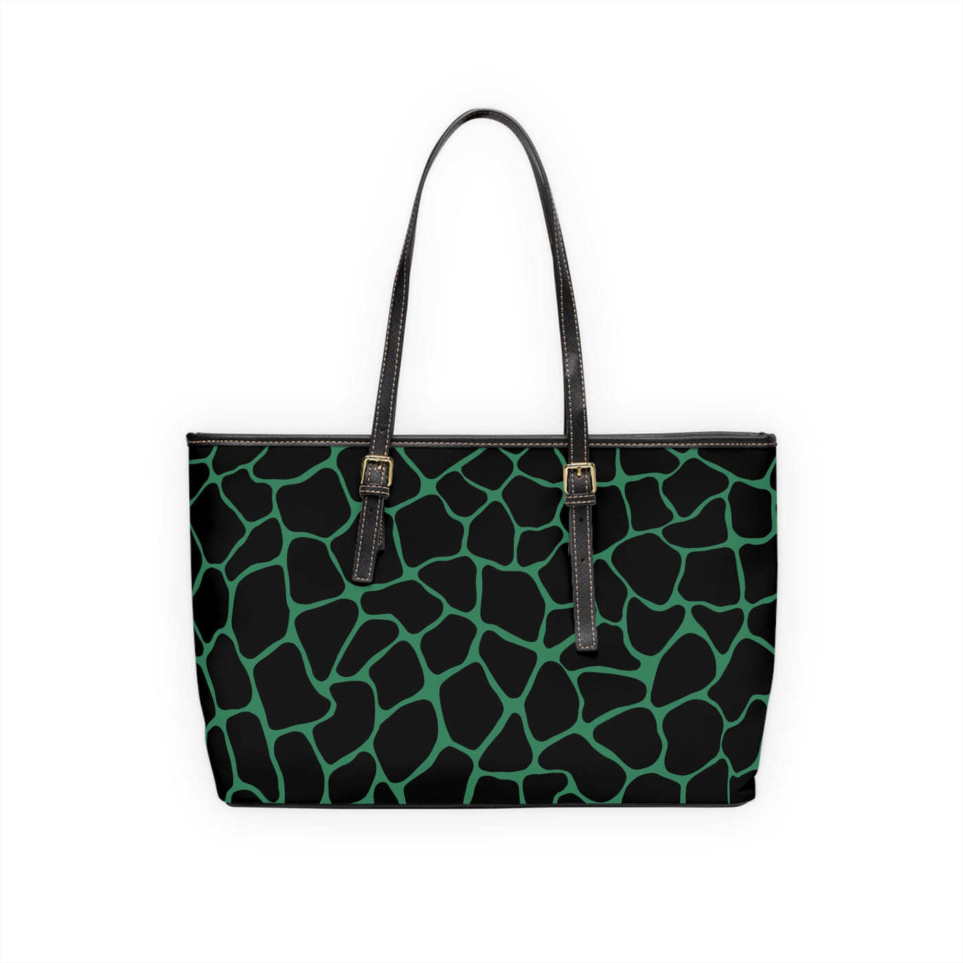 CHIC BLACK & GREEN PRINT PU Leather Shoulder Weekender Tote Bag