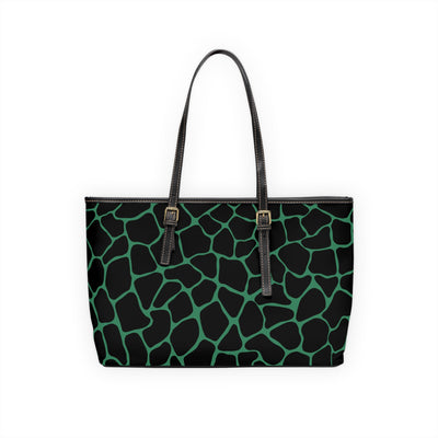 CHIC BLACK & GREEN PRINT PU Leather Shoulder Weekender Tote Bag