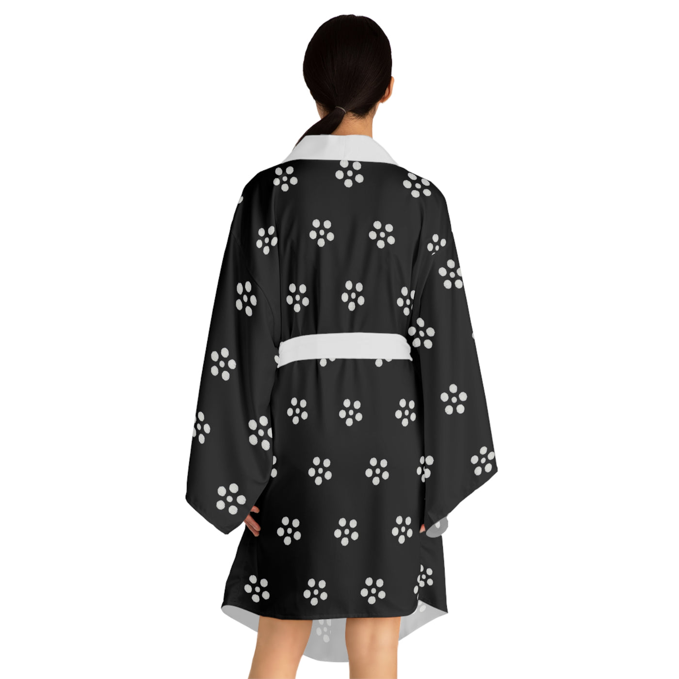 White Floral Bliss Long Sleeve Kimono Robe (AOP)