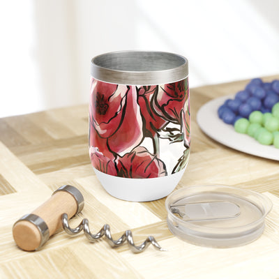 DARK RED LAVISH BLOSSOMS Chill Wine Tumbler