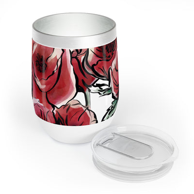 DARK RED LAVISH BLOSSOMS Chill Wine Tumbler