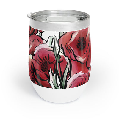 DARK RED LAVISH BLOSSOMS Chill Wine Tumbler