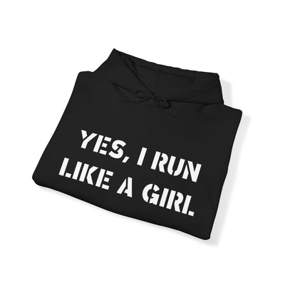 YES I RUN LIKE A GIRL. CATCH ME IF YOU CAN Unisex Heavy Blend™ Hooded Sweatshirt
