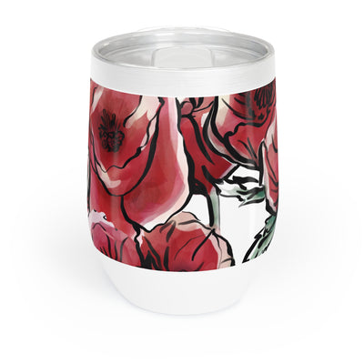 DARK RED LAVISH BLOSSOMS Chill Wine Tumbler