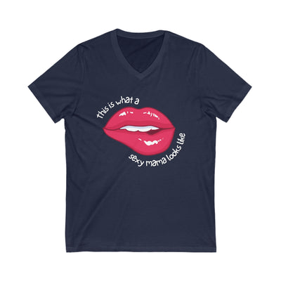 SEXY MAMA LIPS Jersey Short Sleeve V-Neck Tee