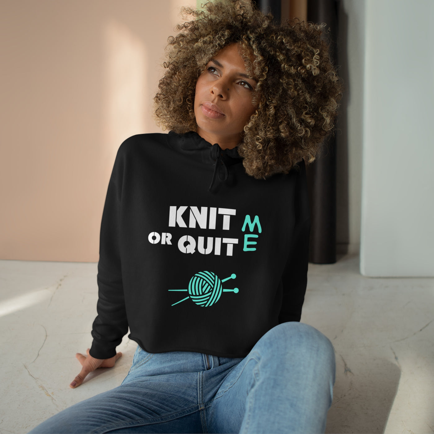 KNIT OR QUIT Crop Hoodie