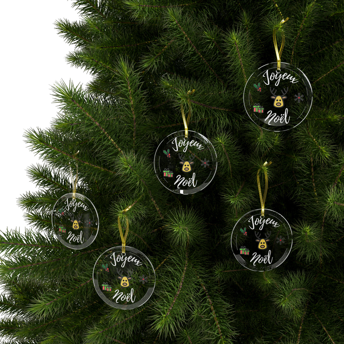 Joyeux Noel White Reindeer - French Christmas Glass Ornament Bundles FROM 15.99/u