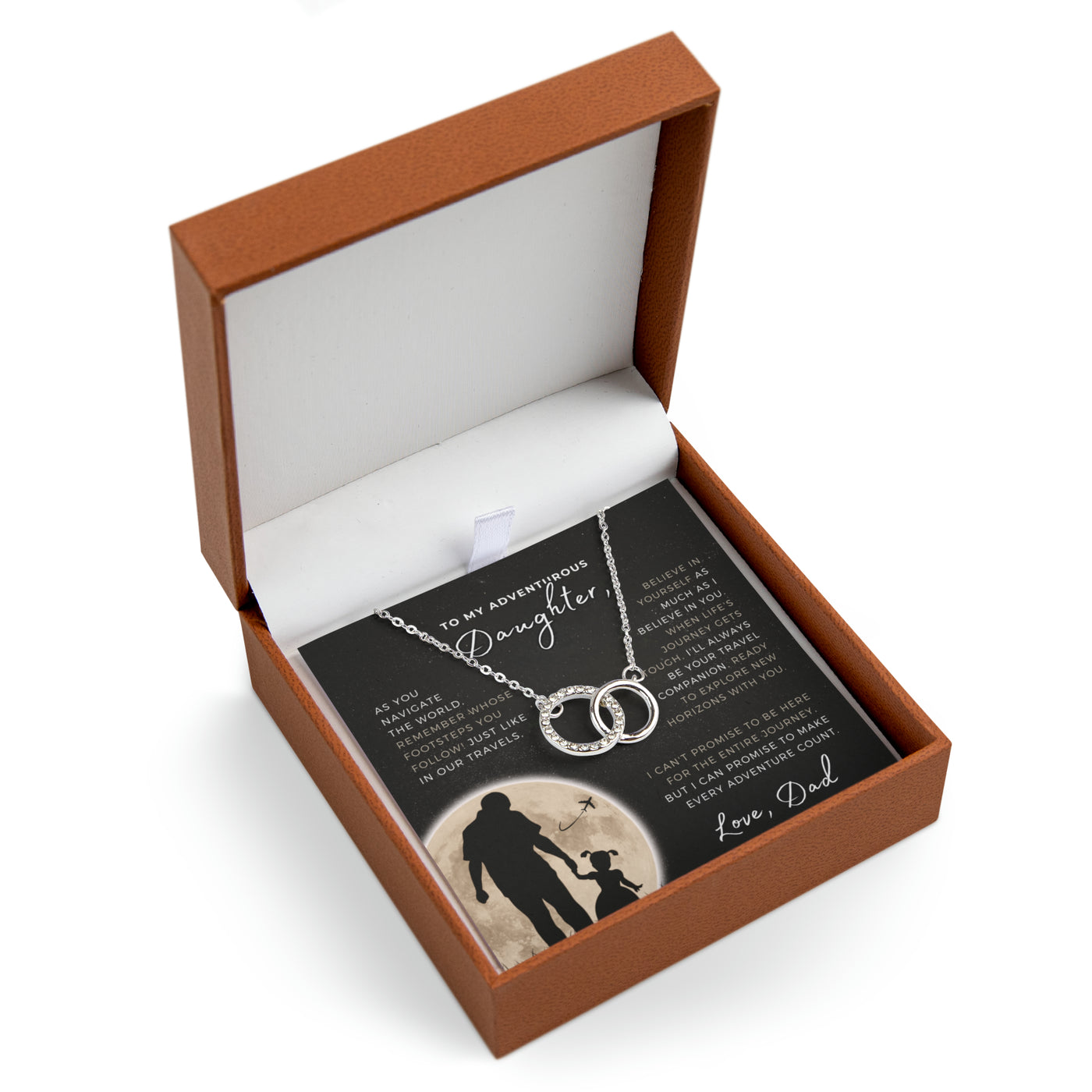 Everlasting Bond Interlocking Circles Necklace Gift Set - FATHER to ADVENTUROUS DAUGHTER