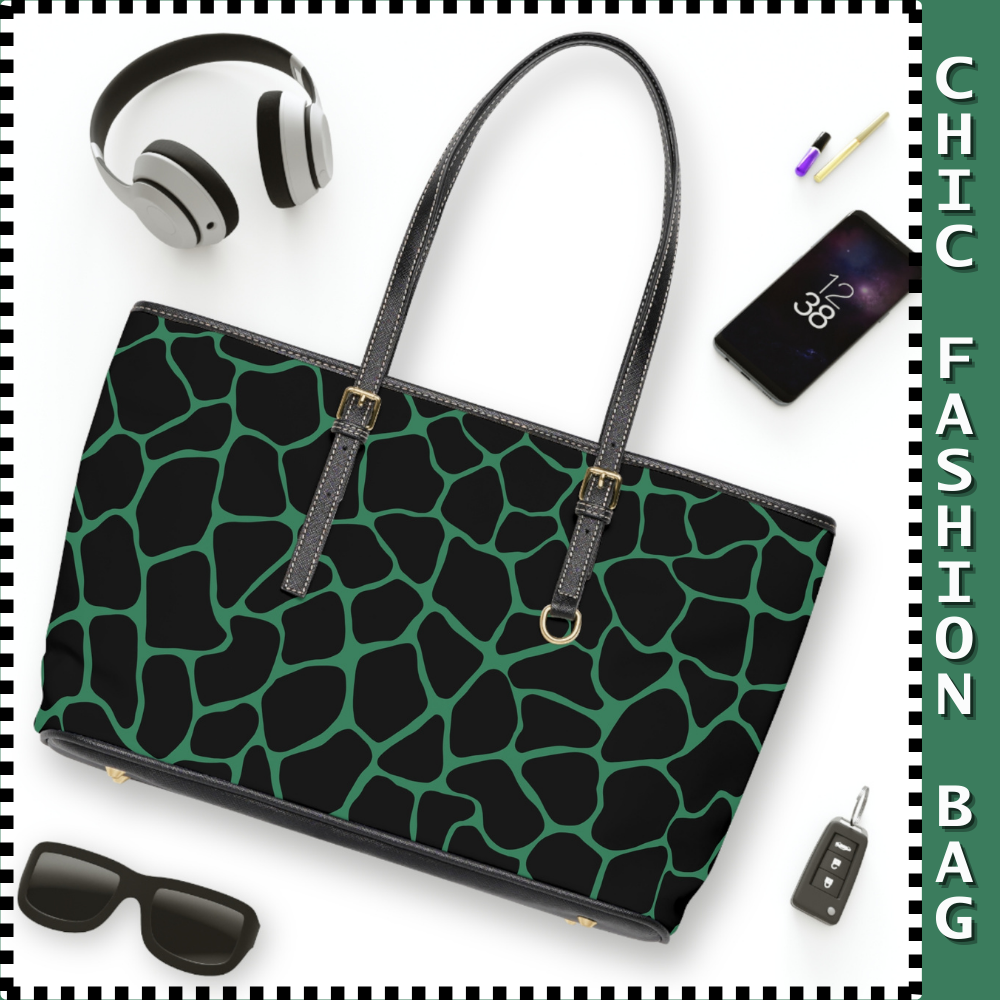 CHIC BLACK & GREEN PRINT PU Leather Shoulder Weekender Tote Bag