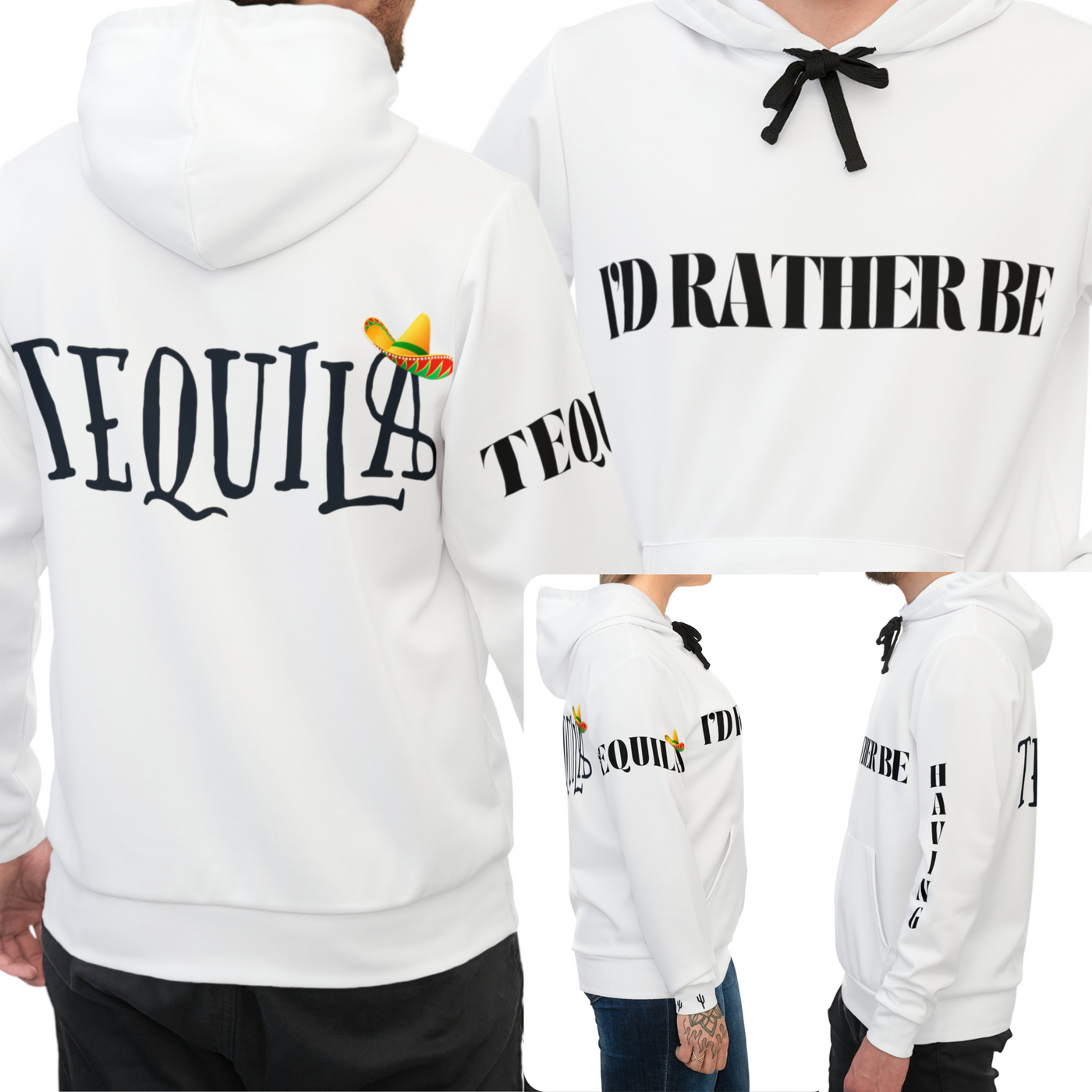 TEQUILA VIBES White Unisex Athletic Hoodie (AOP)