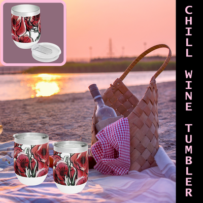 DARK RED LAVISH BLOSSOMS Chill Wine Tumbler