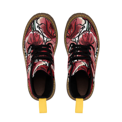 DARK RED LAVISH BLOSSOMS Women's Canvas Boots
