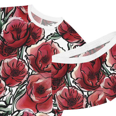 DARK RED LAVISH BLOSSOMS Women's Short Pajama Set (AOP)