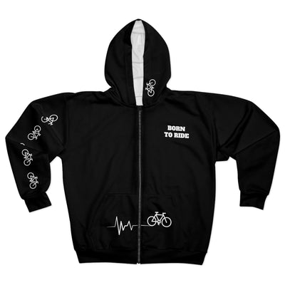 BORN TO RIDE Unisex Zip Hoodie (AOP)