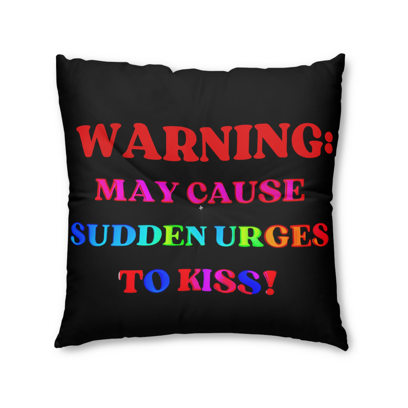 SPONTANEOUS LOVE WARNING Black Tufted Floor Pillow, Square 30x30