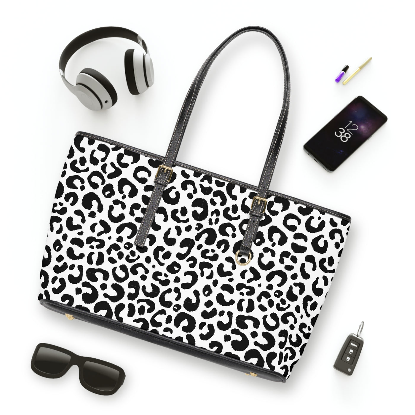 MILAN ELEGANZA Leopard PU Leather Shoulder Weekender Tote Bag