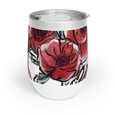 DARK RED LAVISH BLOSSOMS Chill Wine Tumbler