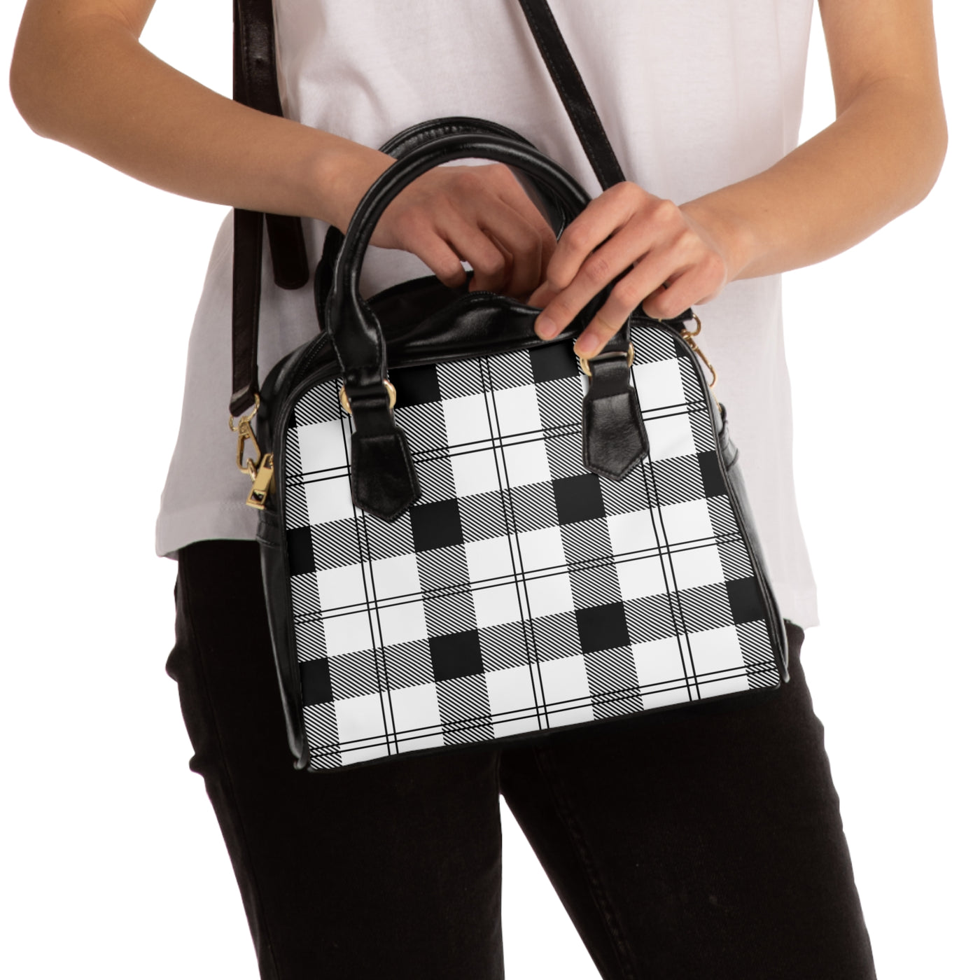 CHIC GEOMETRICAL PLAID PATTERN Shoulder Handbag