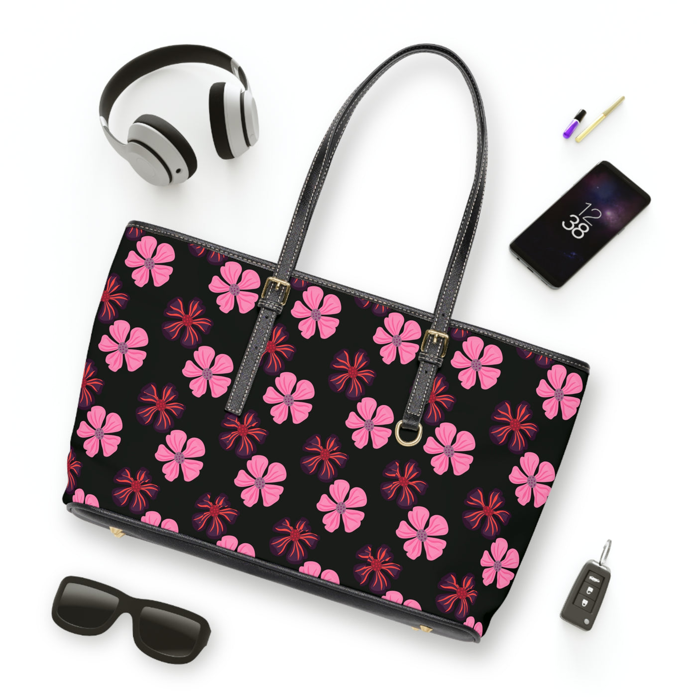 CHIC CHAMOMILE BLOOMS PU Leather Shoulder Weekender Tote Bag