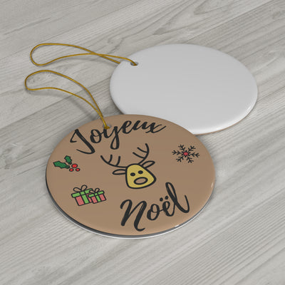 Joyeux Noel Reindeer Ceramic Ornament, 2 Shapes